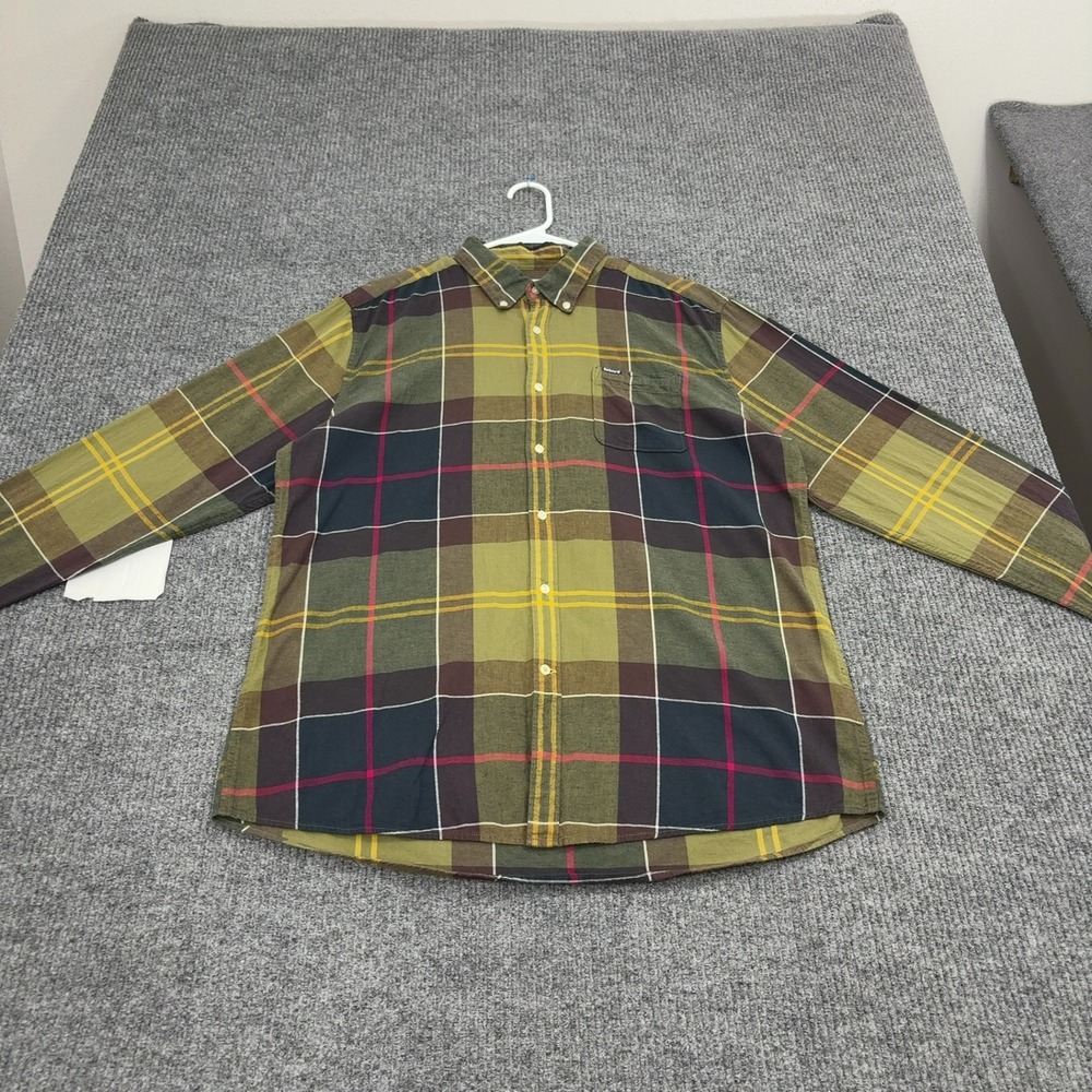 Barbour Shirt Mens L Green Cotton Plaid Tailored Fit Button Down Casual Preppy